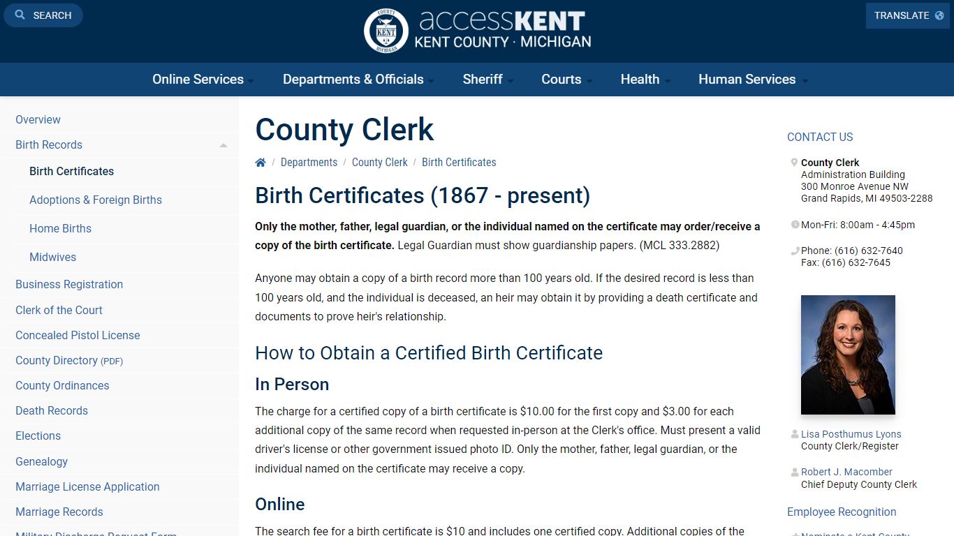 Birth Certificates - Kent County, Michigan